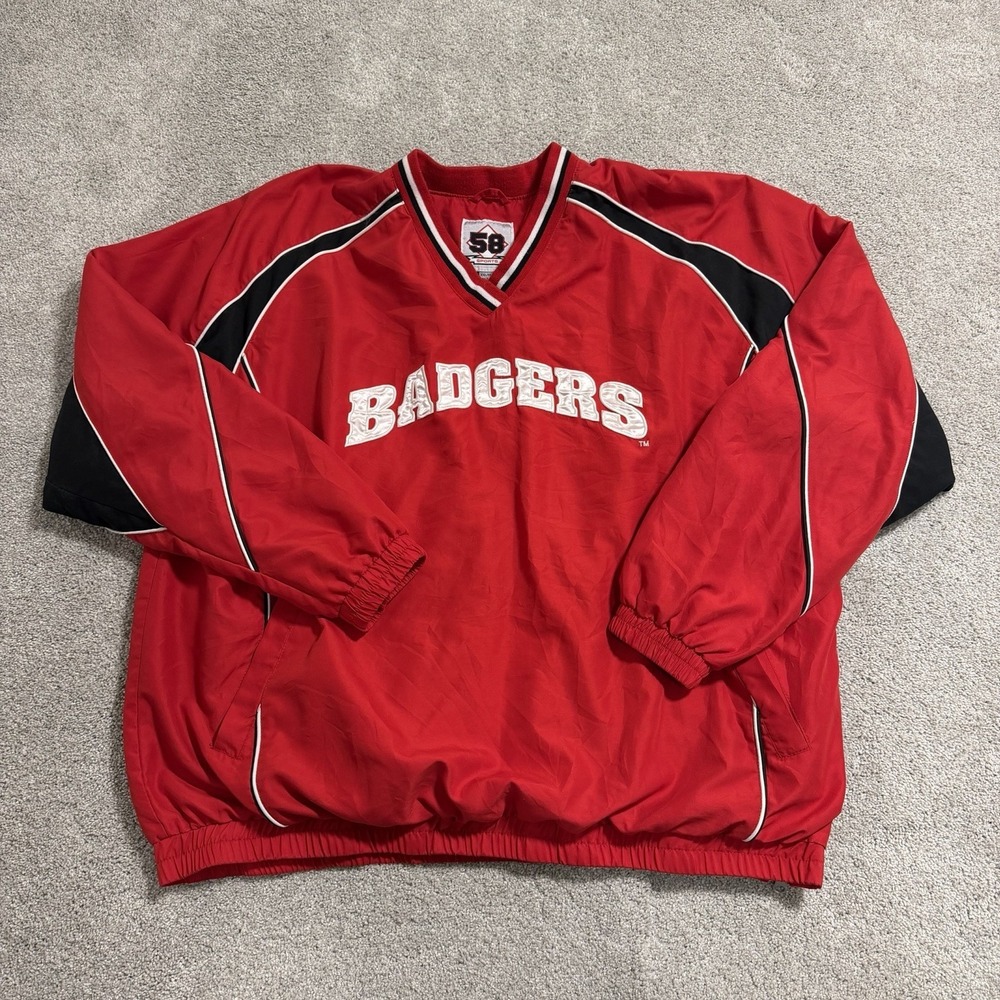 Vintage Wisconsin Badgers Jacket Mens XXL Red Pullover Windbreaker 58 Sports Y2K